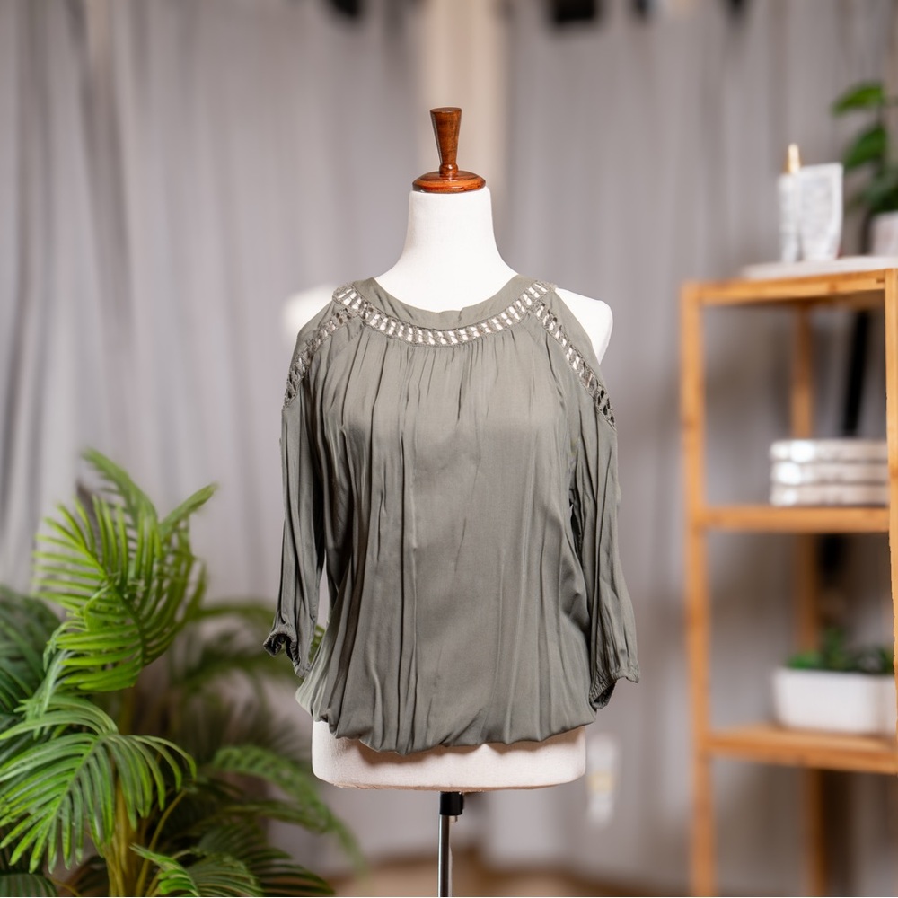 INC International Concepts Green Puff Sleeve Blouse